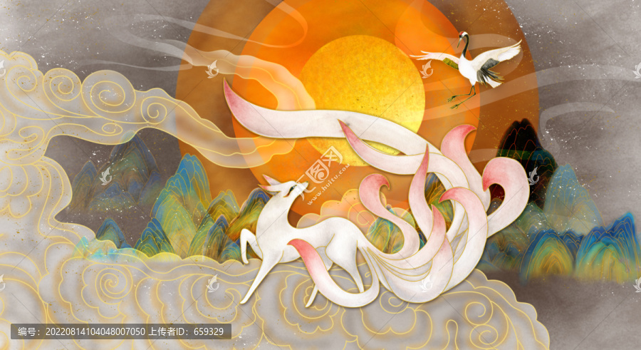 山海經(jīng)青丘白狐插畫