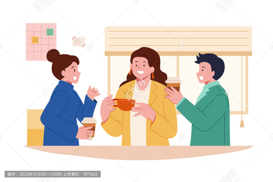 辦公室同事休息時間輕松聊天喝咖啡
