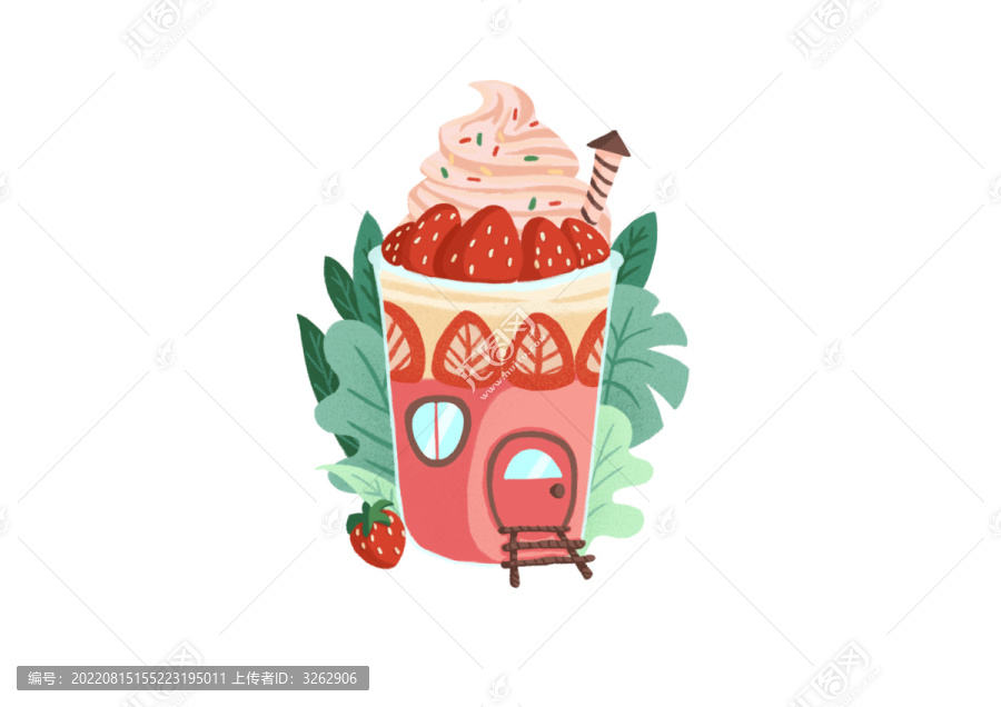 草莓奶昔奶茶插畫