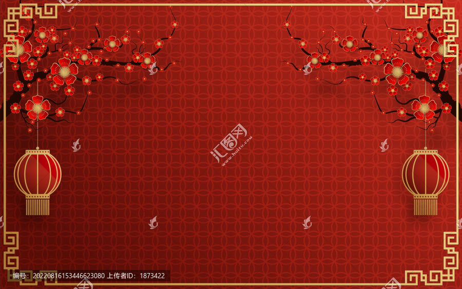 紙雕風(fēng)喜慶春節(jié),花卉燈籠對(duì)稱廣告模板