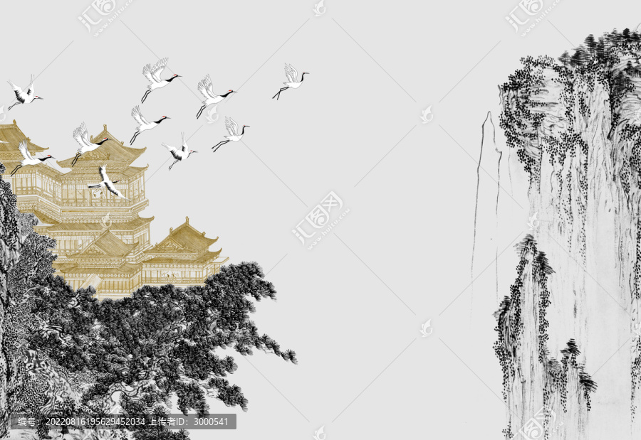 亭臺(tái)樓閣輕奢新中式背景墻