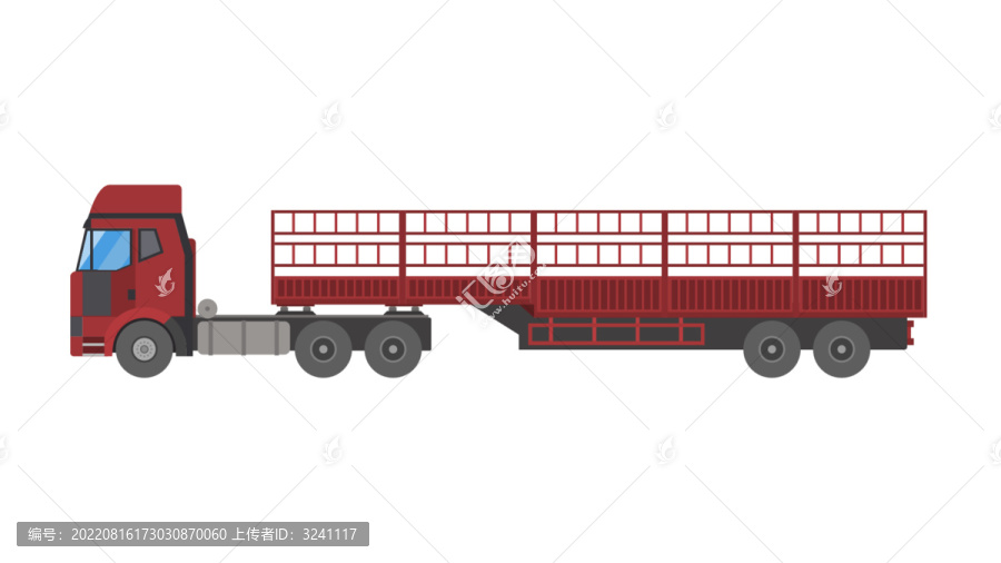 矢量紅色長(zhǎng)大卡車(chē)運(yùn)輸車(chē)半掛車(chē)
