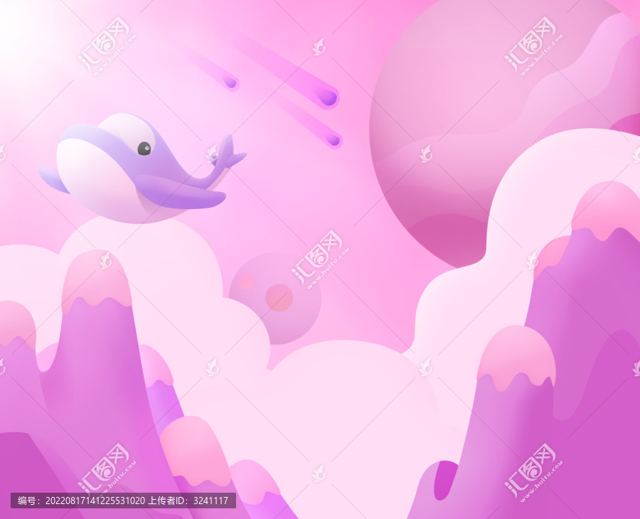 卡通夢幻星球白云流星3D背景