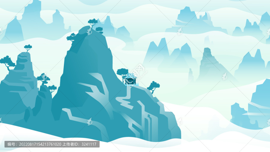 矢量復古中國風水墨山水云仙境