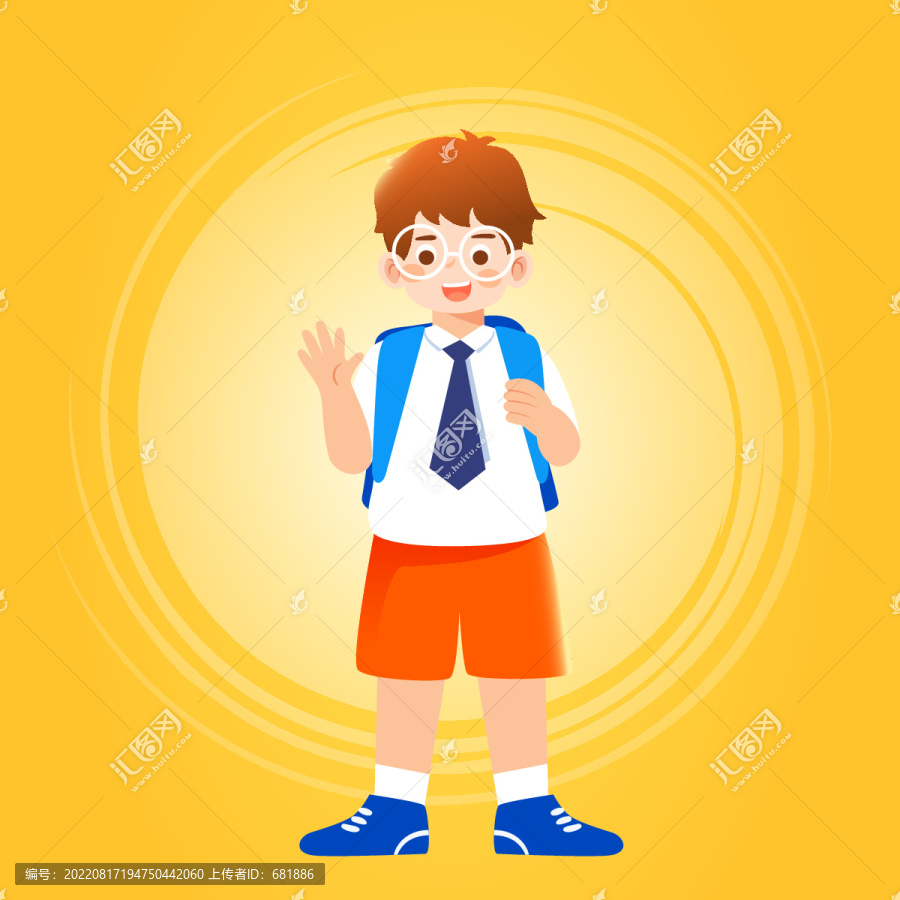 開學季小孩背著書包上學插畫