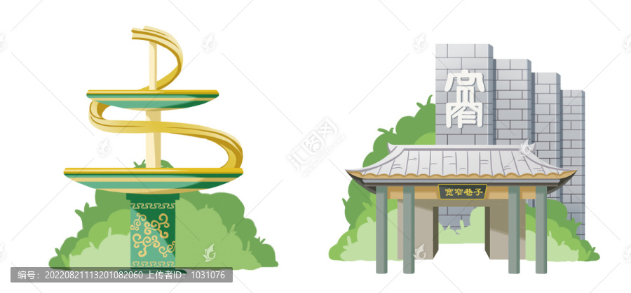 手繪成都標(biāo)志性建筑
