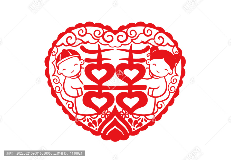 囍剪紙金童玉女結(jié)婚貼紙