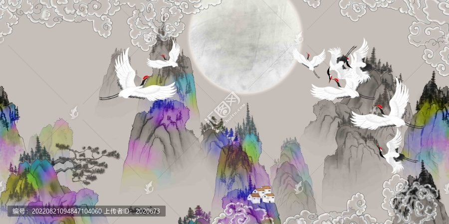 新中式山水背景墻