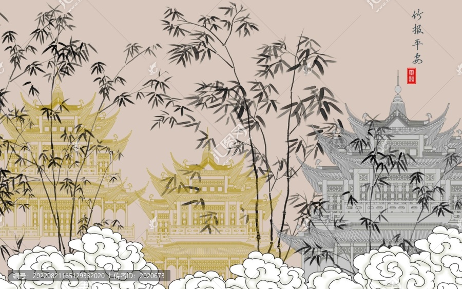 閣樓竹子山水