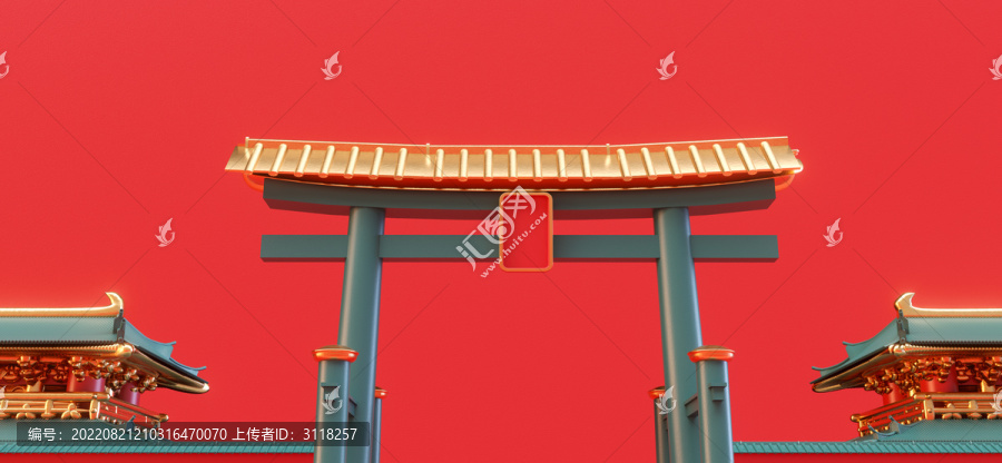 3d渲染門牌樓背景