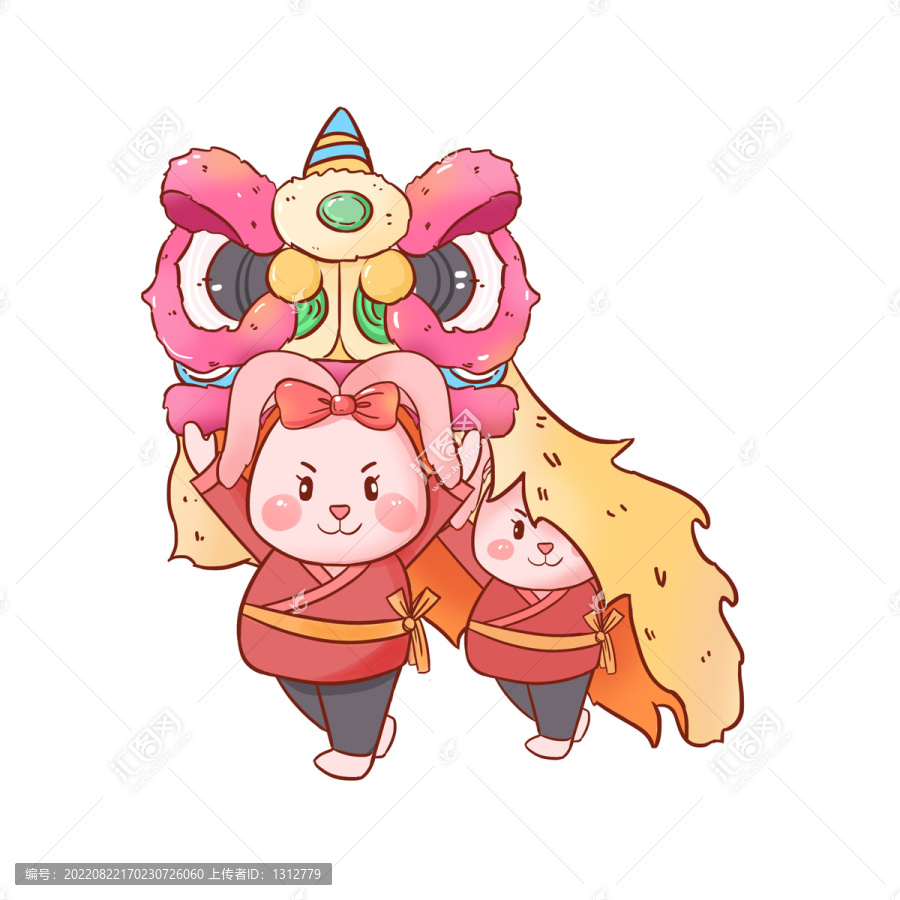 原創(chuàng)兔年舞獅插畫新年元素