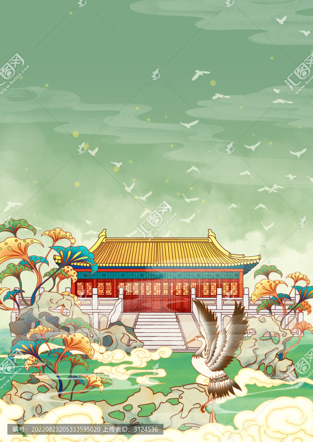 天津地標古建筑插畫文廟豎版