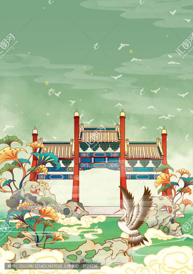天津地標古建筑文廟豎版