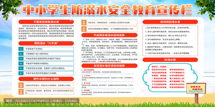 中小學(xué)生防溺水宣傳欄