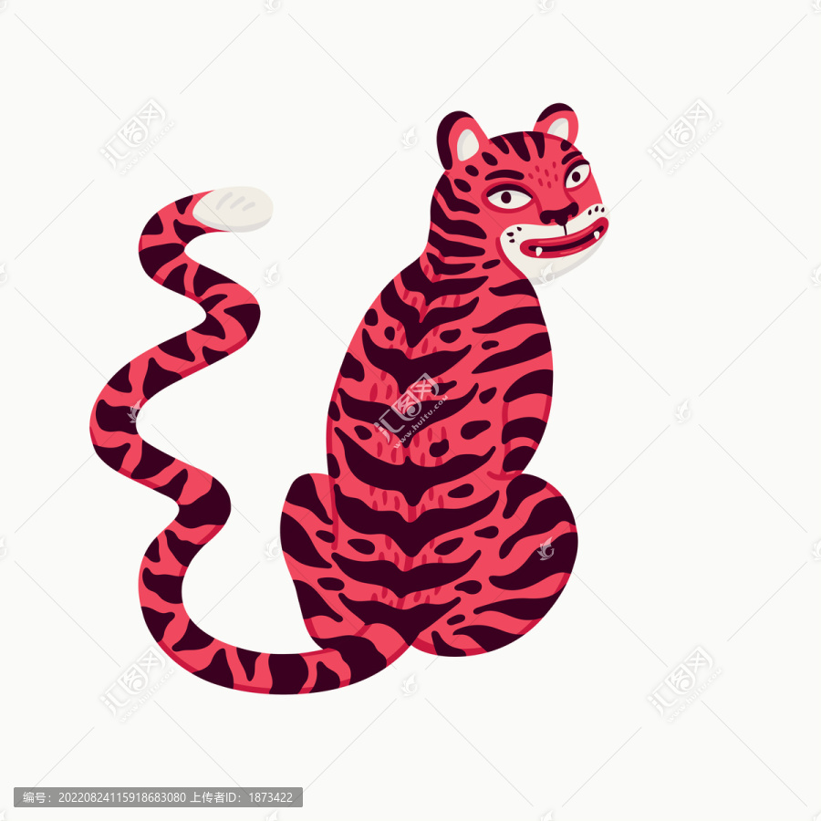 可愛紅虎背部插圖