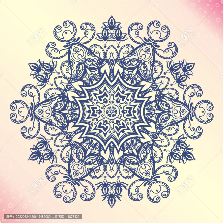 精致藍色曼陀羅插圖