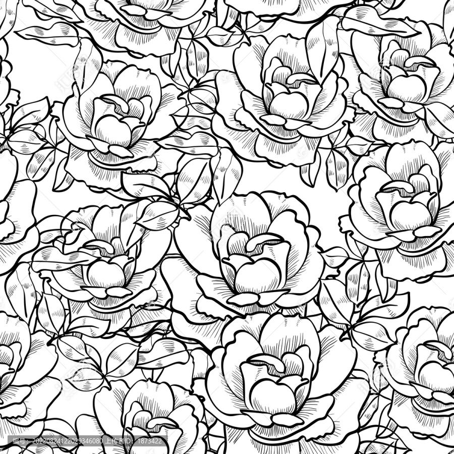 黑白线描花卉背景
