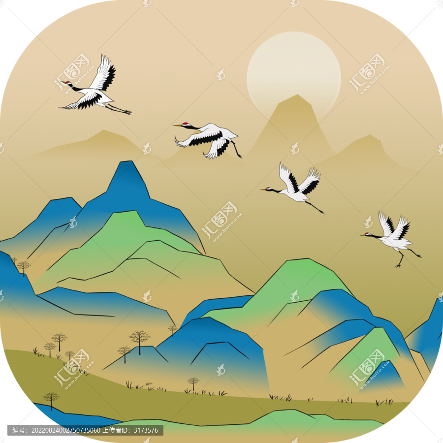 千里江山明月圓角扇