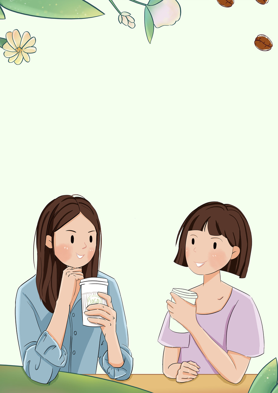 两个女孩在喝咖啡奶茶