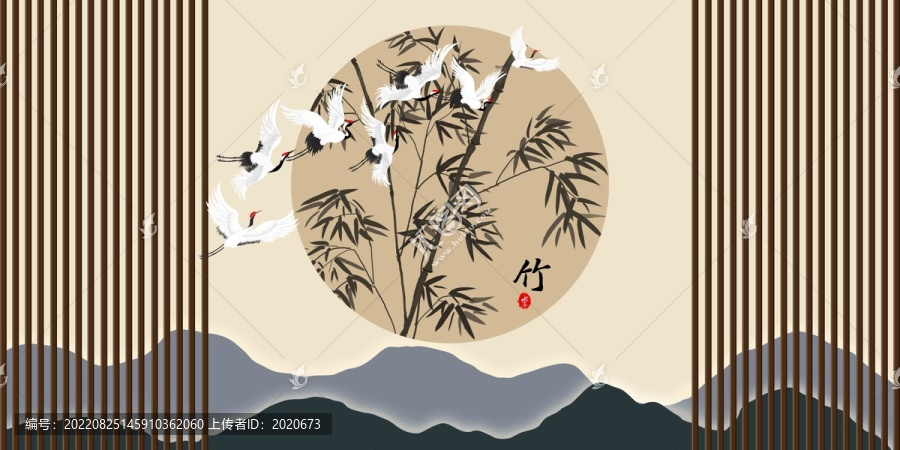 柵格山水水墨竹背景墻
