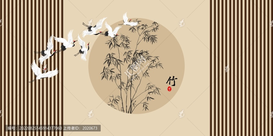 新中式水墨竹壁畫