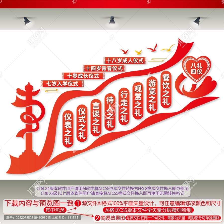 八禮四儀樓梯間文化墻