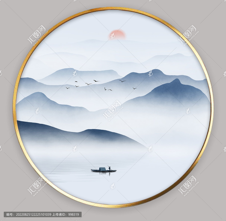簡約意境圓形山水畫