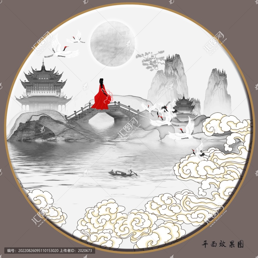 古風(fēng)閣樓祥云山水畫(huà)