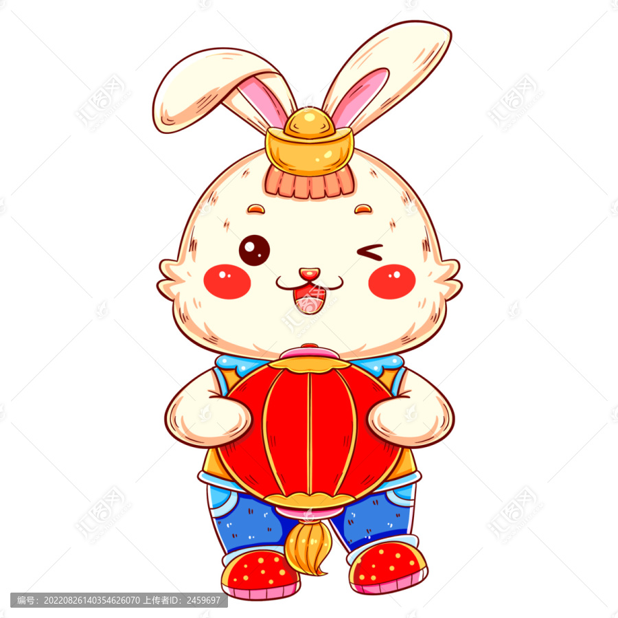 兔年新年抱燈籠的兔子元素