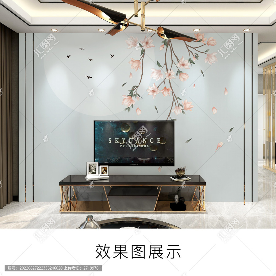新中式玉蘭花鳥背景墻