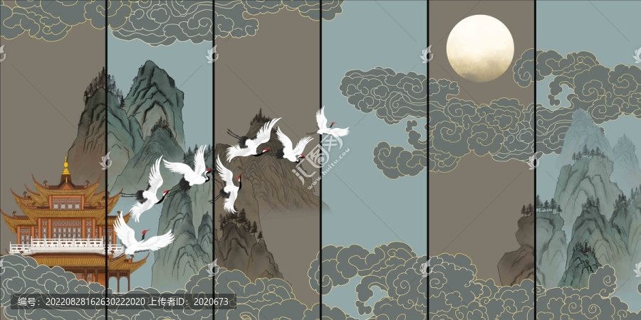 古典古風(fēng)復(fù)古祥云山水壁紙