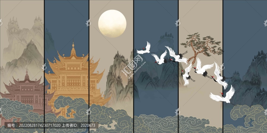 祥云閣樓山水裝飾畫