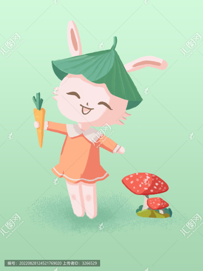 原創(chuàng)粉色可愛(ài)小兔子手拿胡蘿卜