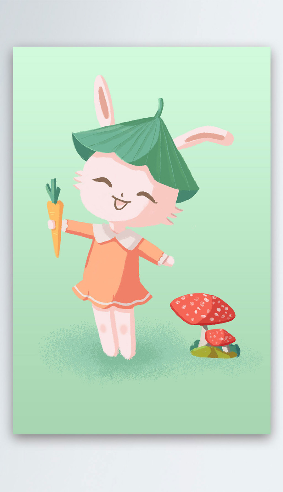 原创粉色可爱小兔子手拿胡萝卜
