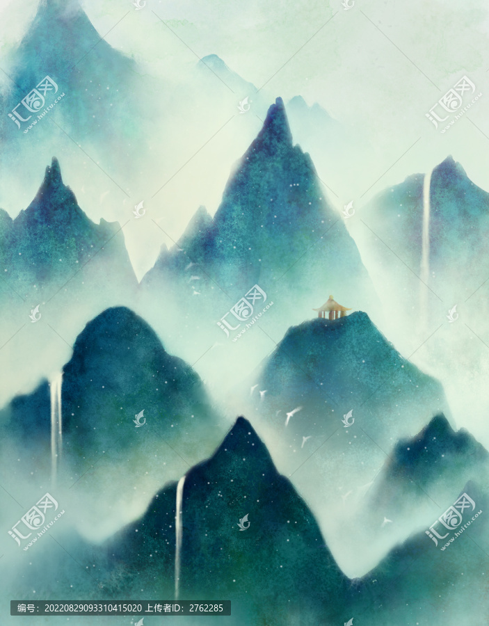 清明時(shí)節(jié)云霧繚繞的山水