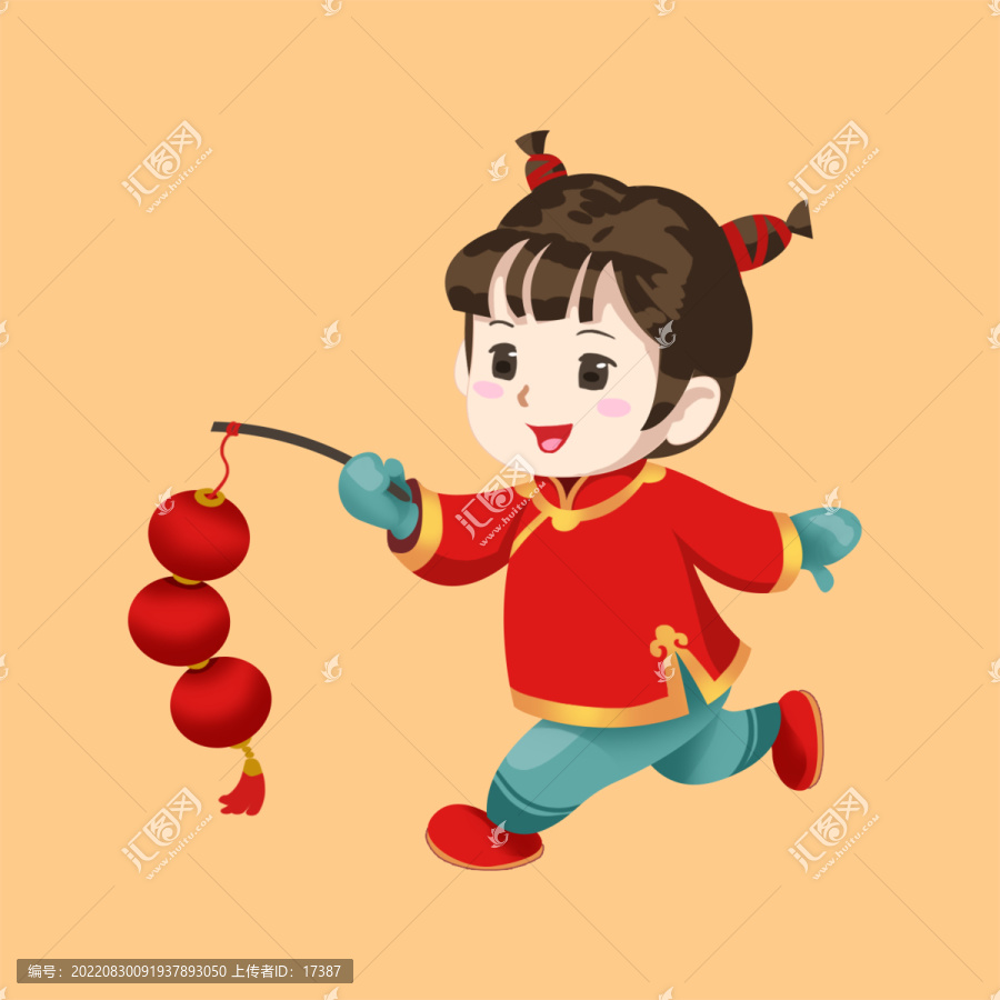 新年春節(jié)小孩手繪卡通元素