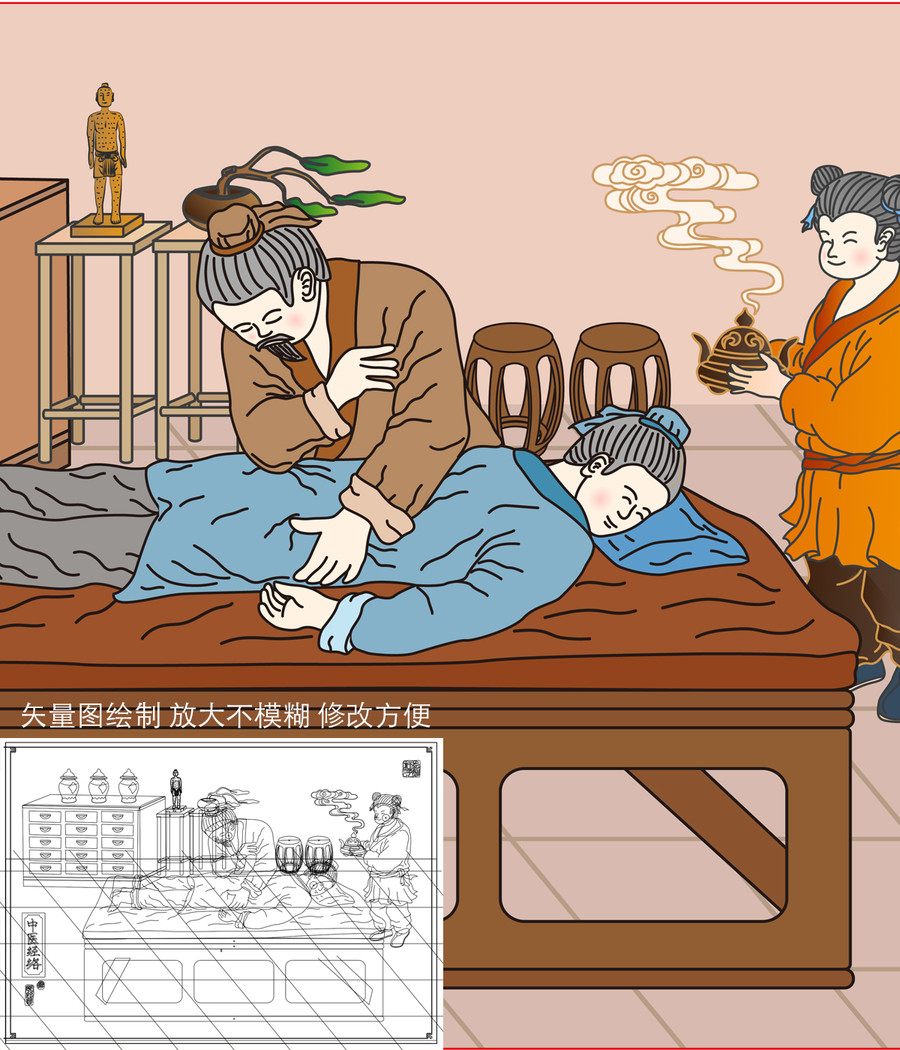 中醫(yī)經(jīng)絡(luò)手繪插畫