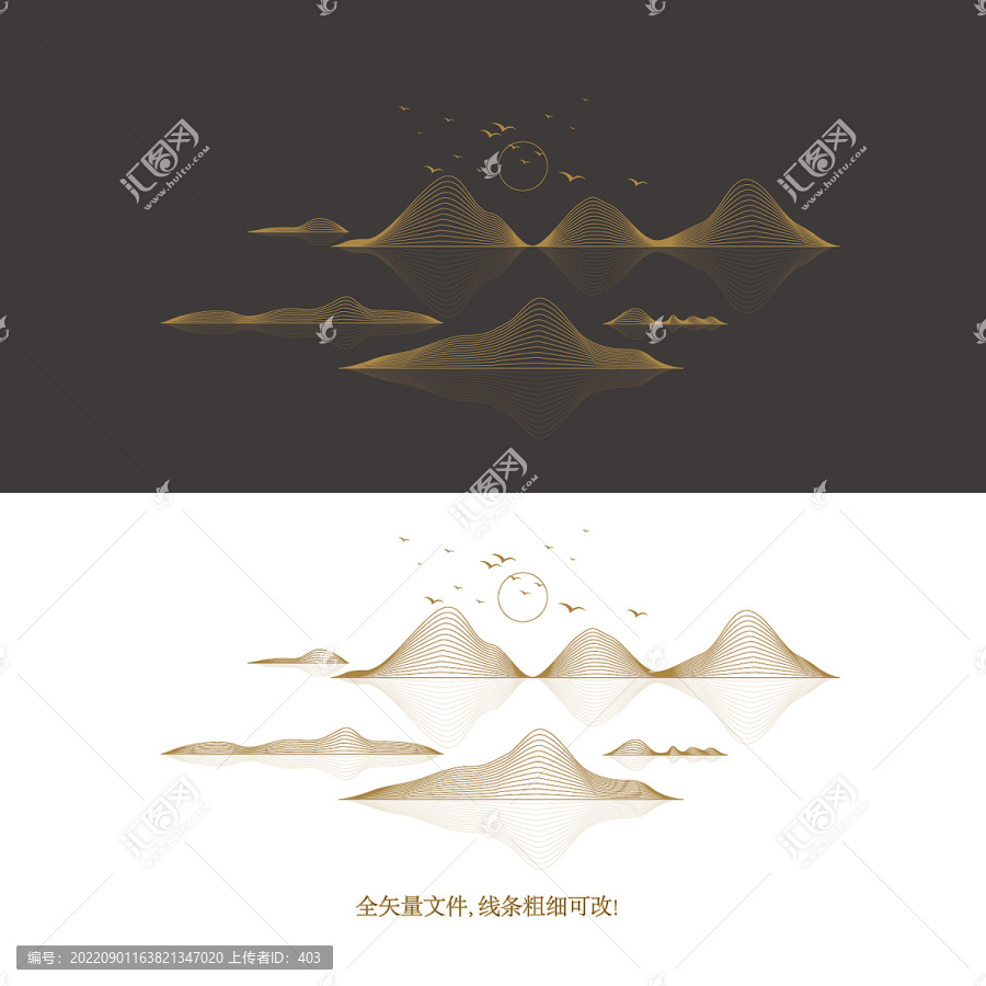 金色線條山水