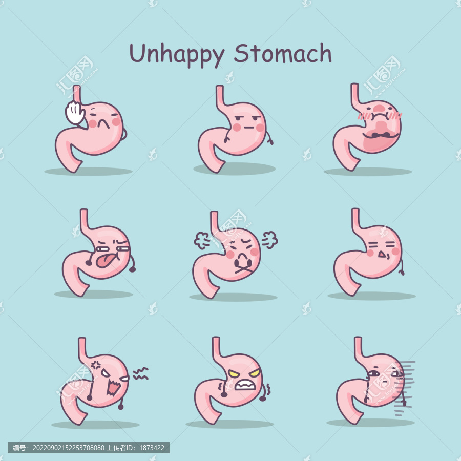 卡通风不开心的胃插图素材