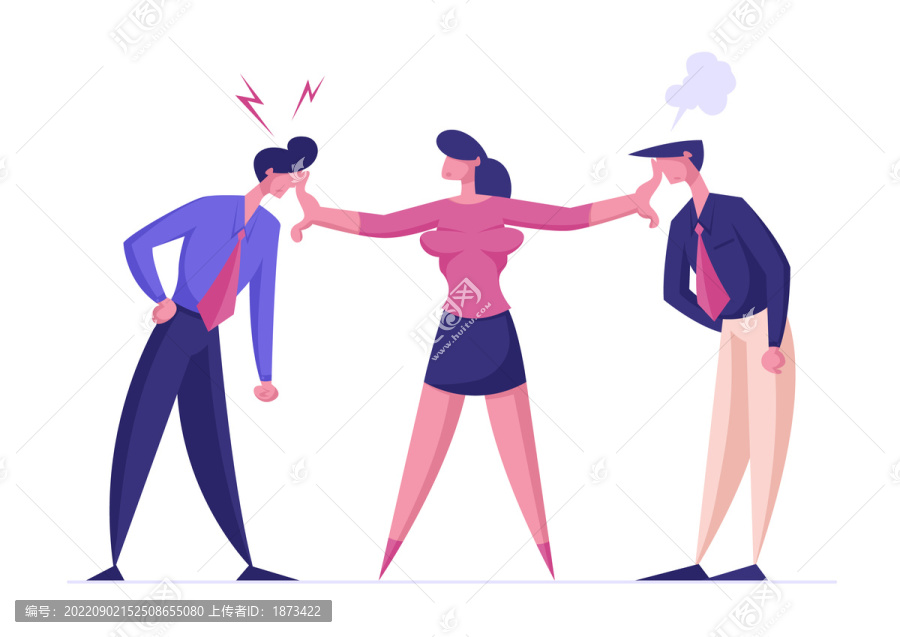 女性上司阻止男性下屬吵架平面插圖