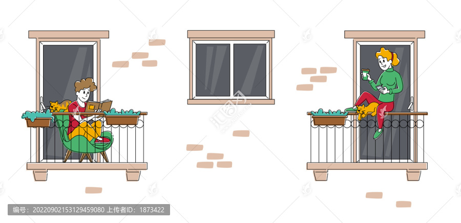 邻居呆在家里阳台做休闲活动概念插图