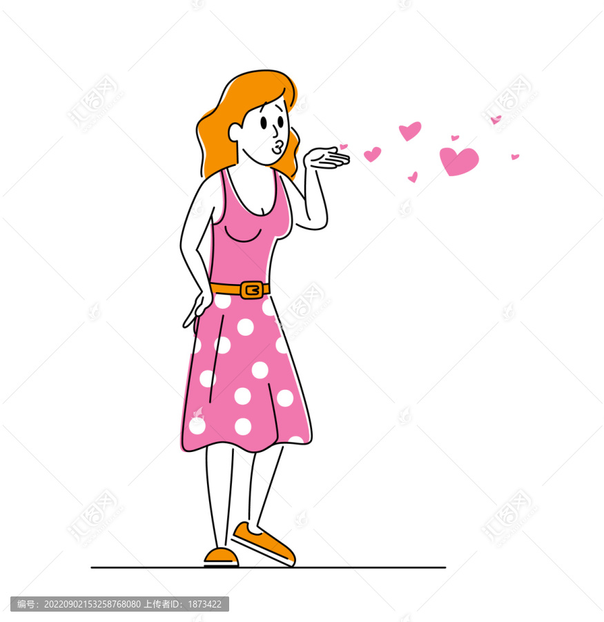 連身洋裝女人發(fā)送飛吻插圖