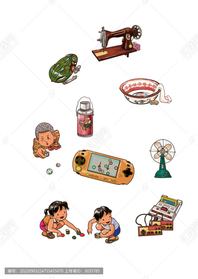 80年代懷舊老物件手繪插畫