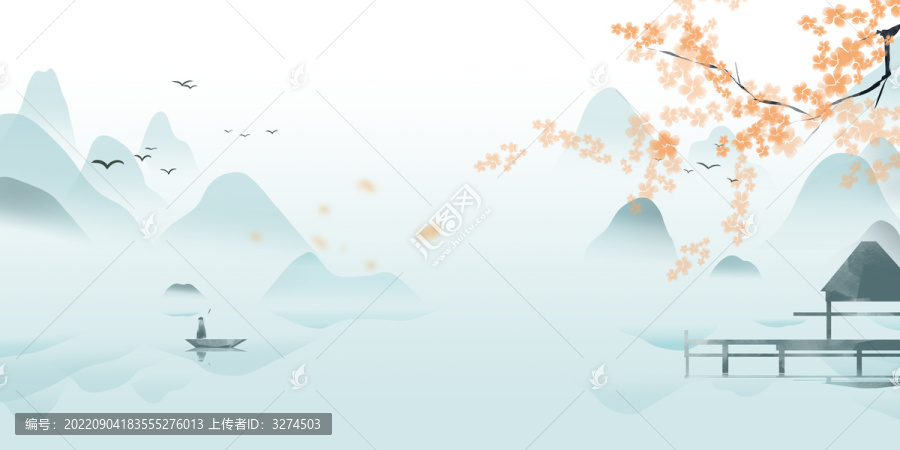 簡約清新中國風(fēng)藍(lán)色水墨背景