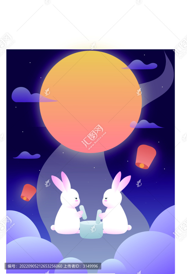 中秋玉兔搗藥滿月海報