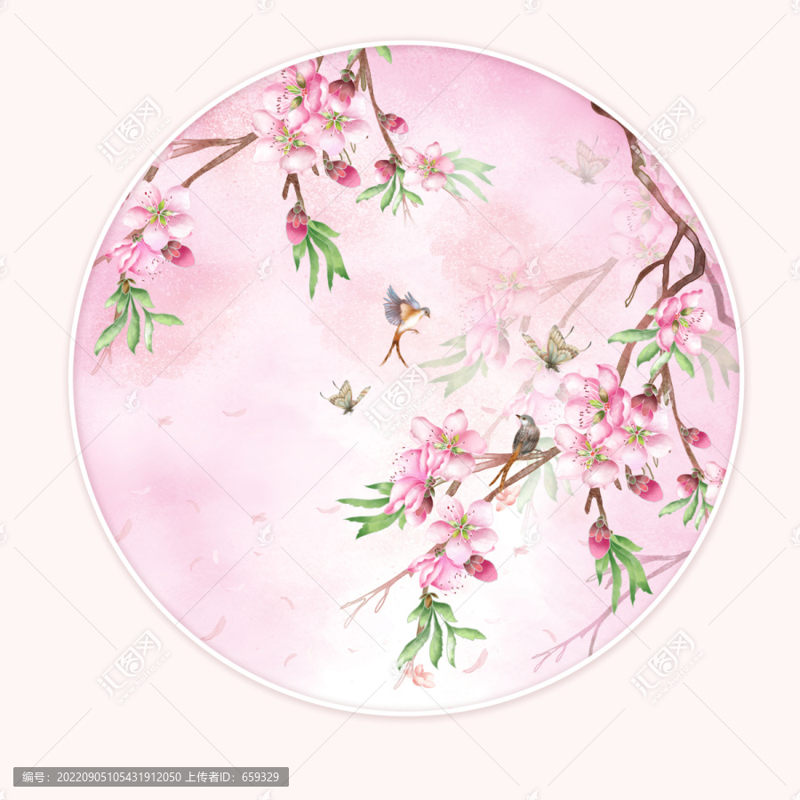 古風(fēng)水墨桃花插畫
