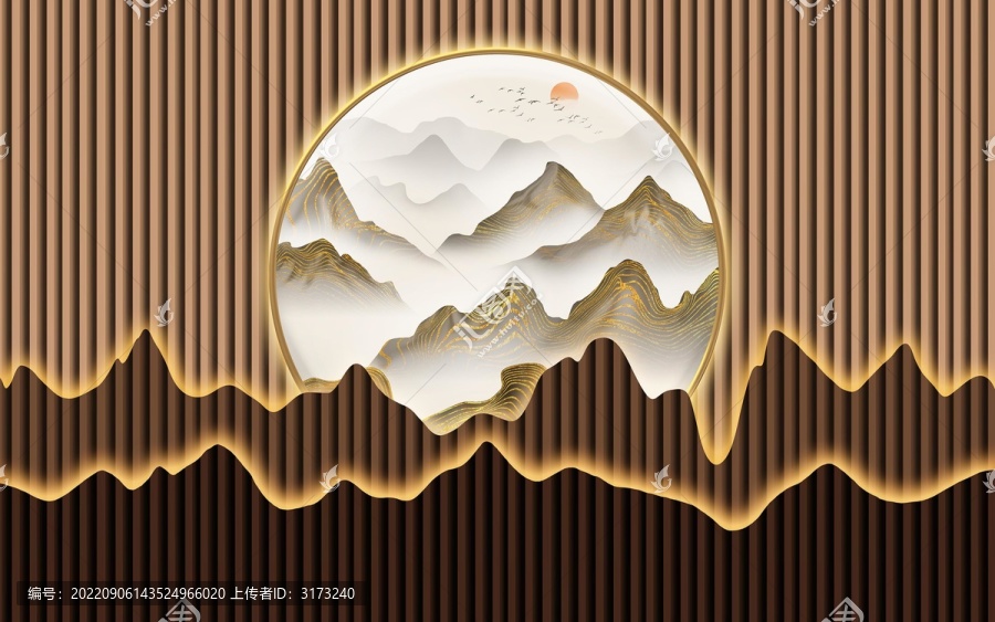 金色山水柵格背景墻