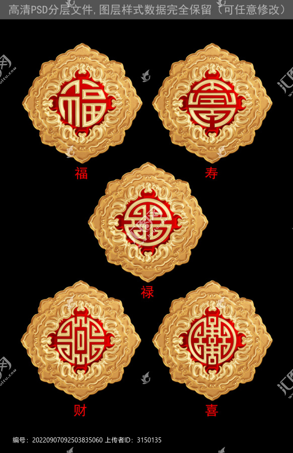 福祿壽喜財金屬牌子