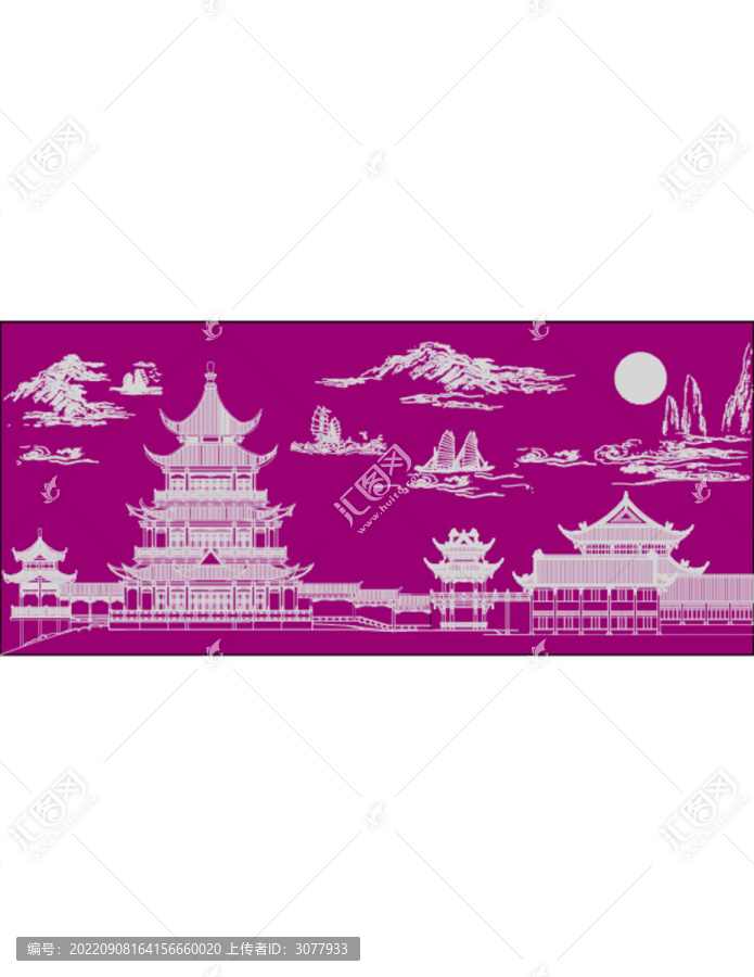 太湖高閣帆船圖