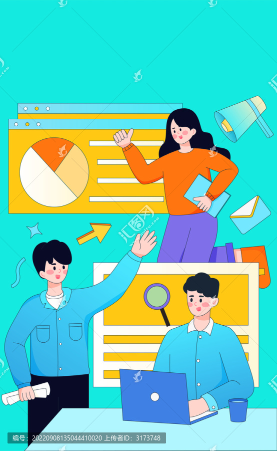 三個(gè)人企業(yè)招聘辦公插畫海報(bào)